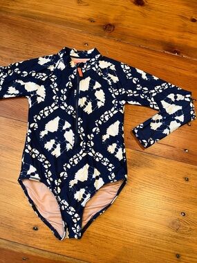 CREWCUTS 12 Navy Acid Wash Rashguard Onepiece Swim Suit UPF 50+ Long Sleeve